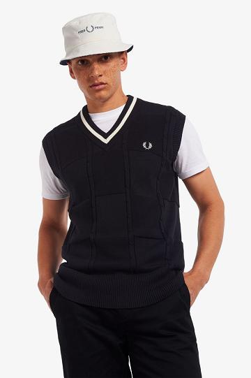 Pánské Knitwear Fred Perry Cable Knit Tank Černé | CZ 1768HAPK